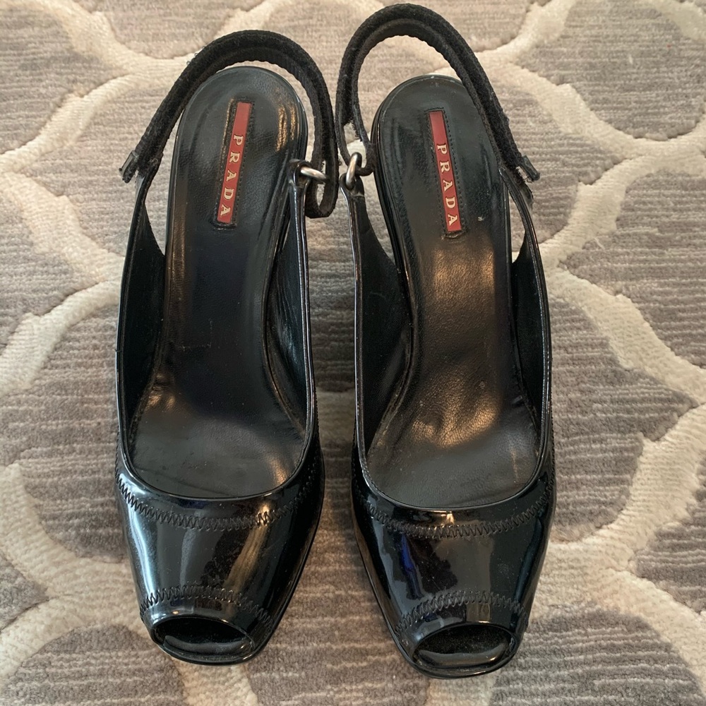 Prada Black Patent Wedge